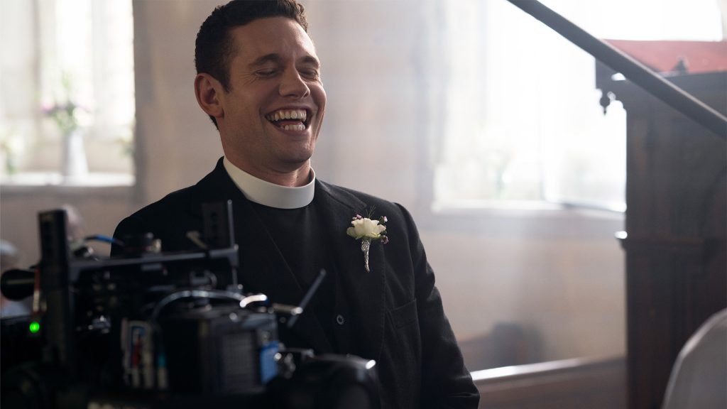 Tom Brittney behind the scenes of Grantchester Season 7