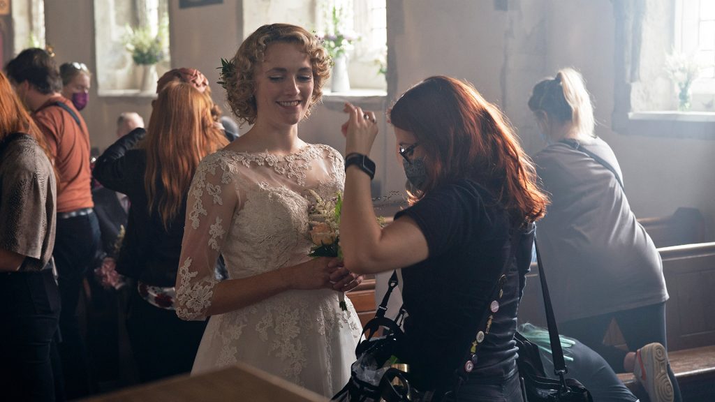 Charlotte Ritchie behind the scenes of Grantchester Season 7