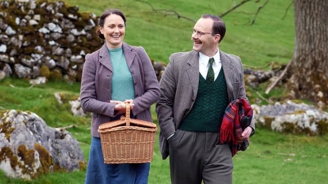 Anna Madeley as Mrs. Hall and Will Thorp as Gerald in All Creatures Great and Small Season 3 Episode 4