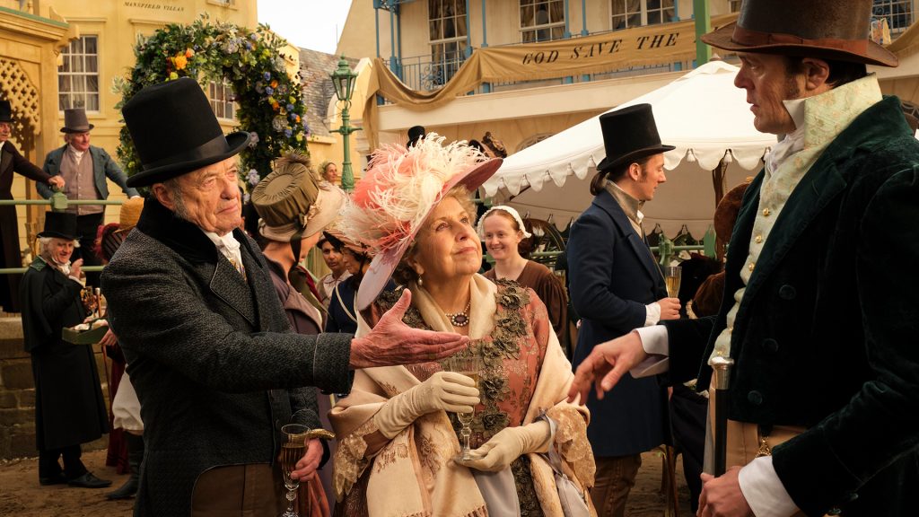 James Bolam as Rowleigh Pryce, Anne Reid as Lady Denham, Kris Marshall as Tom Parker in Sanditon Season 3