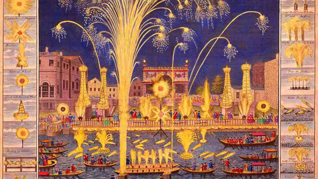 1749 firework display held by the Duke of Richmond near the Thames in Whitehall, London