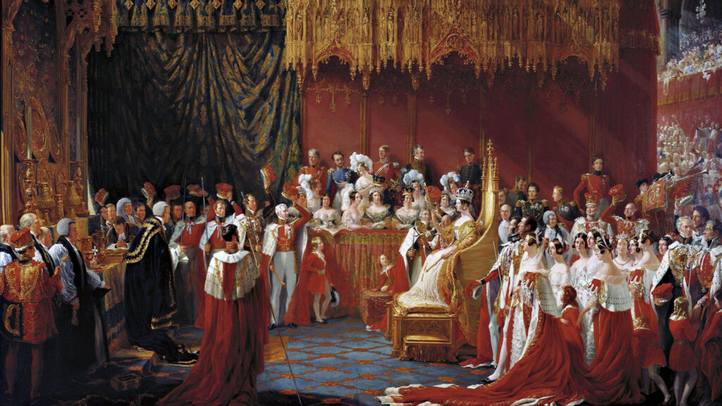 Painting of the Coronation of Queen Victoria of England by Sir George Hayter, oil on canvas, 1839