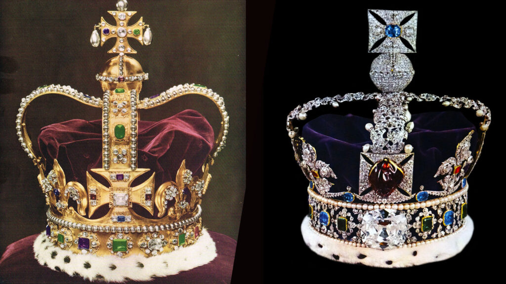 St. Edward's Crown (left) and the Imperial State Crown from the UK Crown Jewels