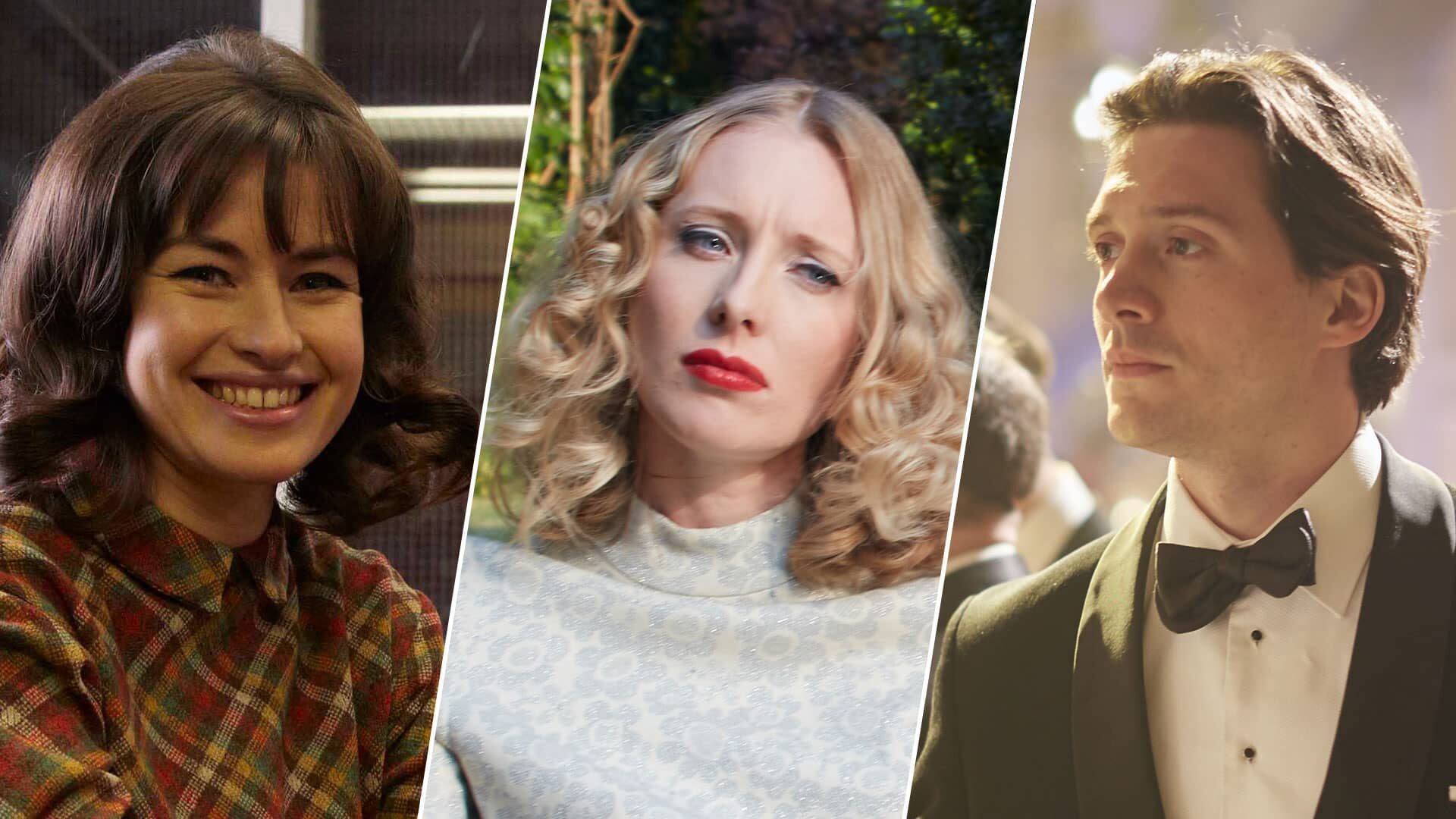 side by side image of Maimie McCoy, Alice Orr-Ewing and David Oakes, as their characters in episodes of Endeavour