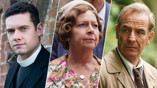 Tom Brittney, Tessa Peake-Jones, and Robson Green of Grantchester