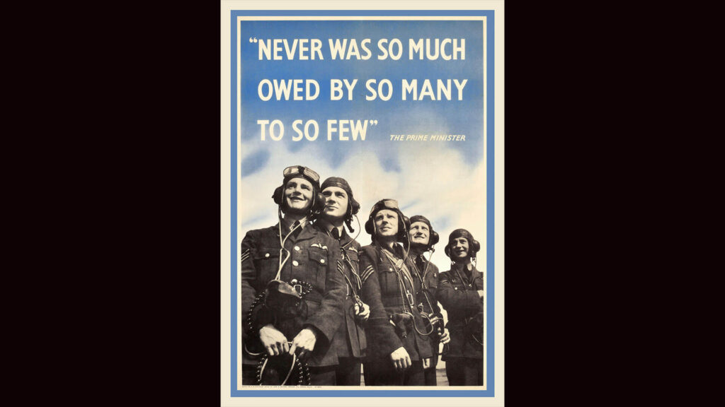 1940s Battle of Britain Royal Air Force poster, quoting Winston Churchill.