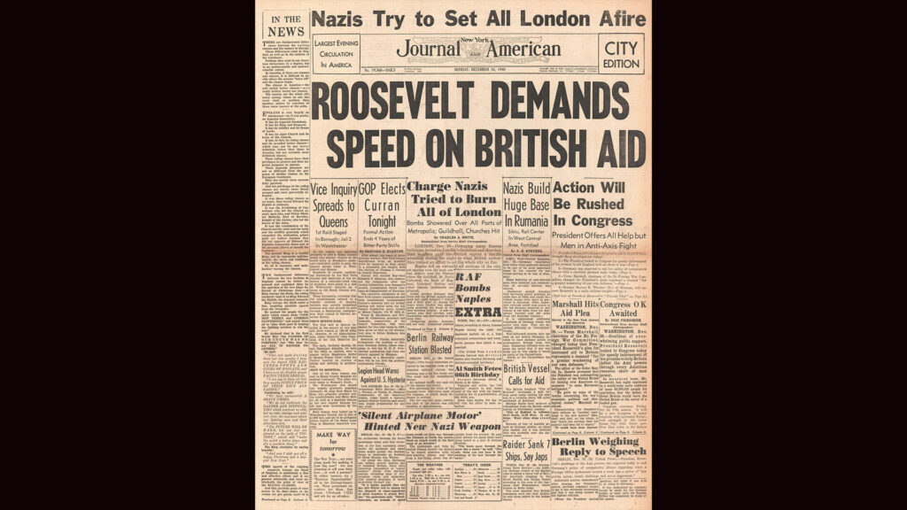 1940 front page of the New York Journal American with headline reading, 