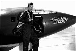 Yeager posing by X-1, with parachute on