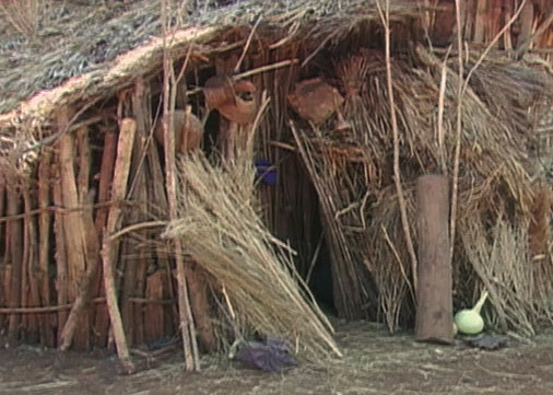 Mud-floored thatch hut