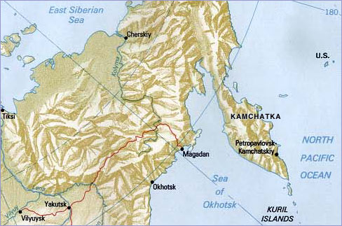 The Kamchatka Peninsula lies in easternmost Russia.