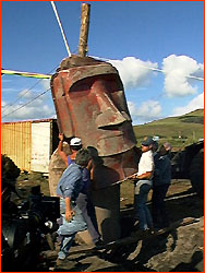 Photo of moai with top part of mold coming loose