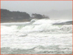 Surf crashing on California coast during storm