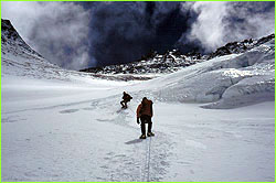 Climbers ascending the Lhotse face