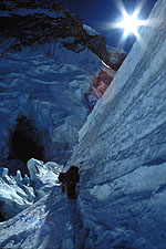 climbing through icefall