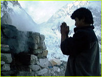 Sherpa preparing burning juniper at a chorta