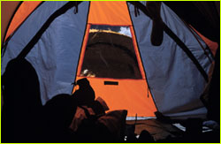 Inside tent