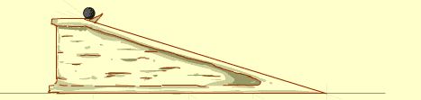 Diagram: inclined plane; ball is poised at the top of the plane/ramp