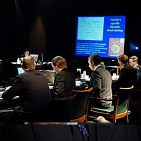 Courtroom scene with projected slide