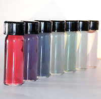 Vials of different-sized, and therefore different-colored, nanoshells from Halas's lab