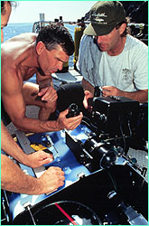 Howard Hall and Lance Milbrand with IMAX camera.