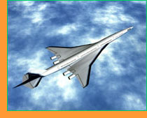 Computer-animation still of proposed plane in flight