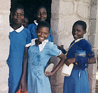 Schoolgirls in doorway