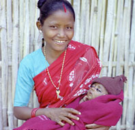 Smiling woman and baby