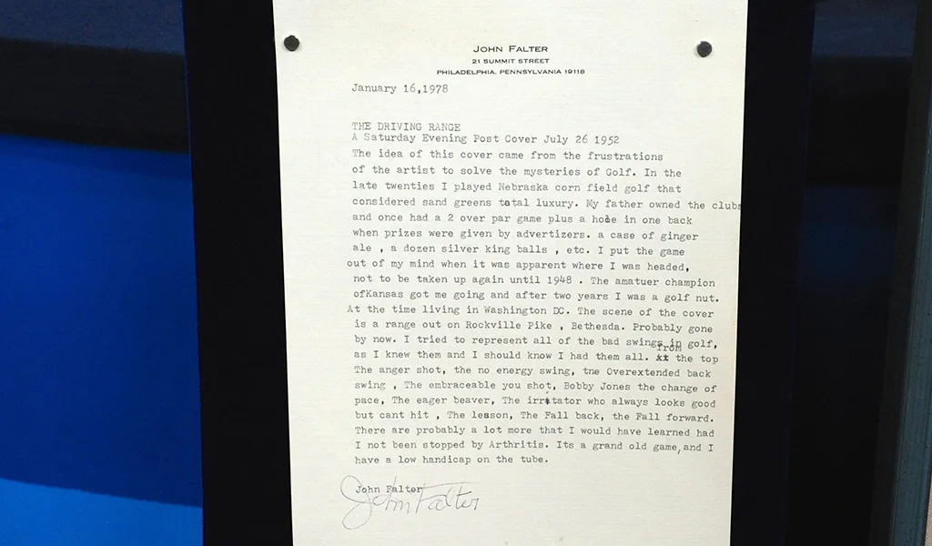 A letter John Falter wrote explaining his golf painting.