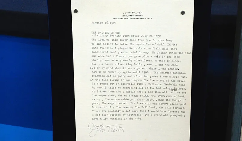 A letter John Falter wrote explaining his golf painting.