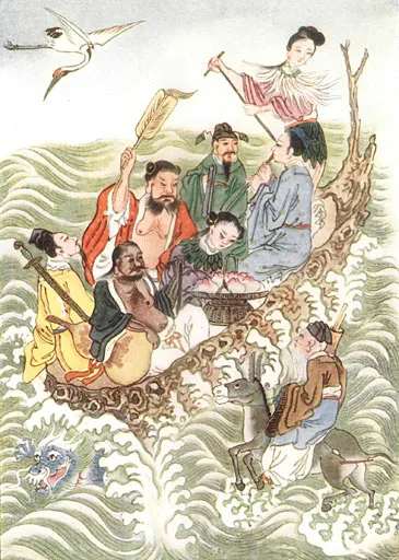 Illustration of the Eight Immortals crossing the sea