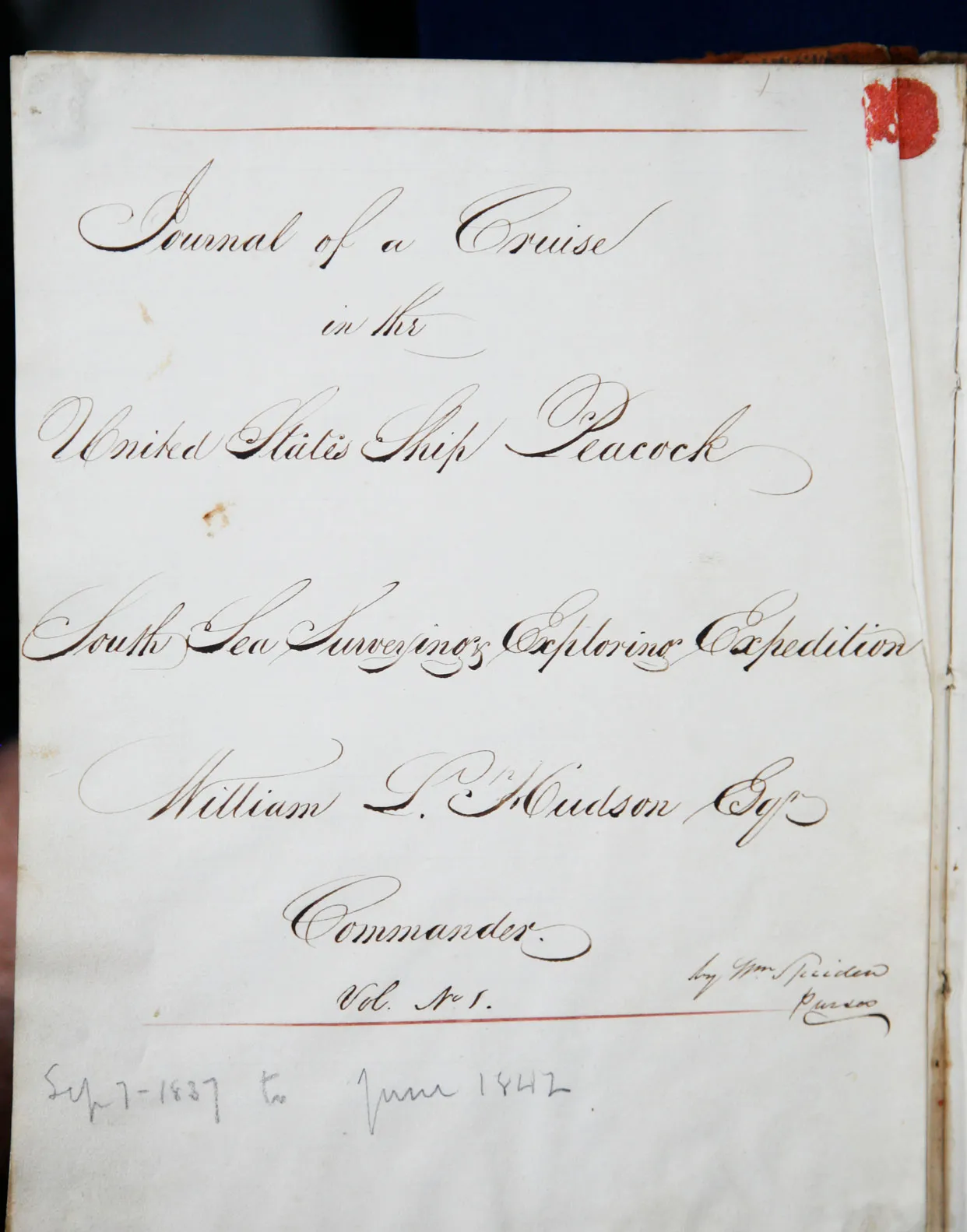 Title page of the guest's Exploring Expedition journal
