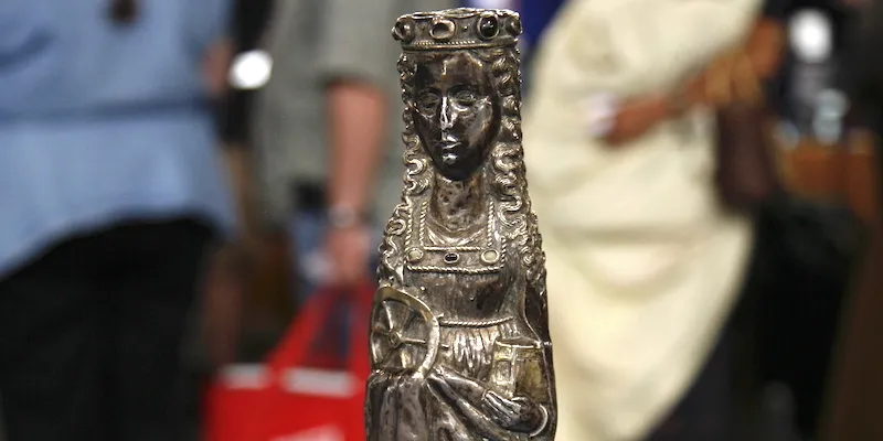 Photograph of a silver statue of St. Catherine