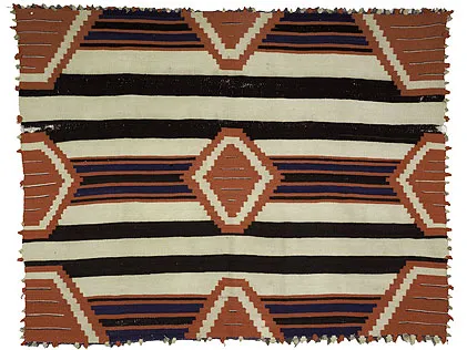 A third phase chief's blanket with a diamond and half-diamond pattern