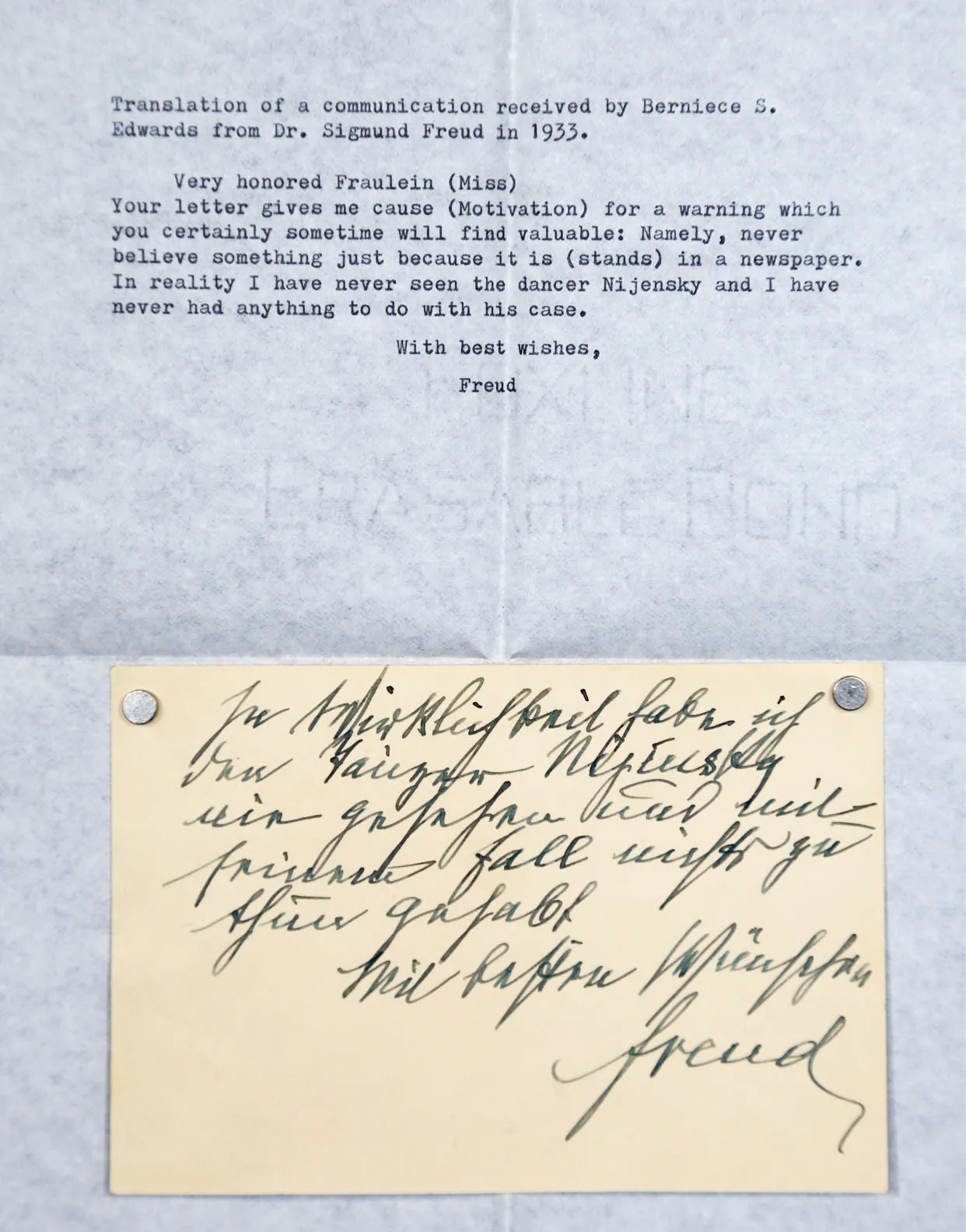 Sigmund Freud's letter regarding Nijinsky's condition.