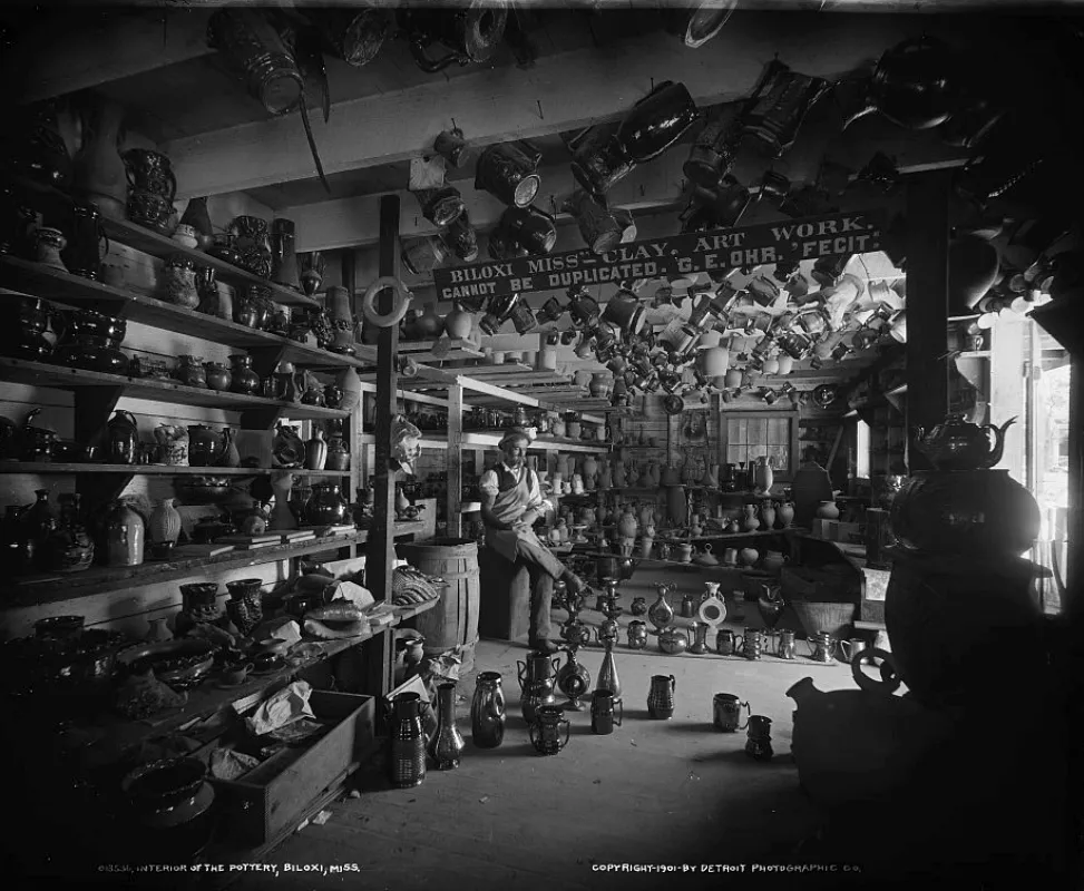 George Ohr in his Biloxi workshop, ca. 1901