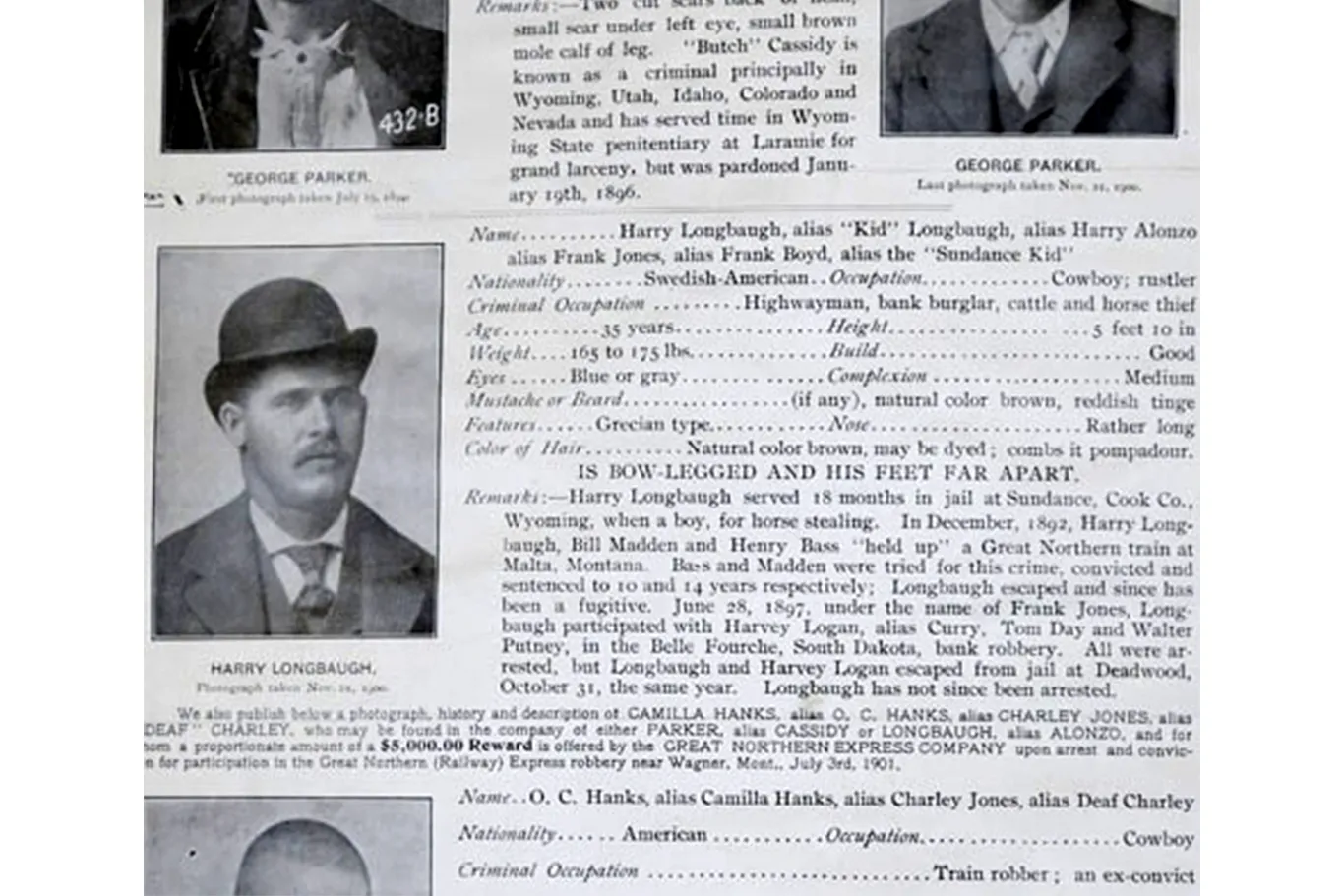 A close up photo and description of the Sundance Kid